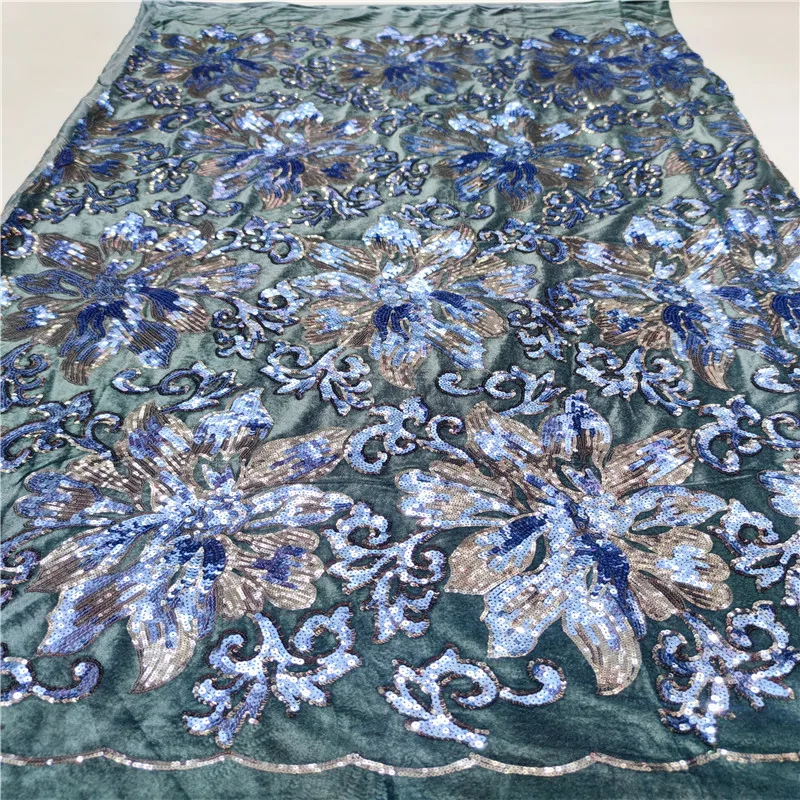 

Latest African Velvet Sequined Lace Fabric 2021 High Quality Embroidery Nigerian French Mesh Lace Fabric For Wedding Sew Y99-30