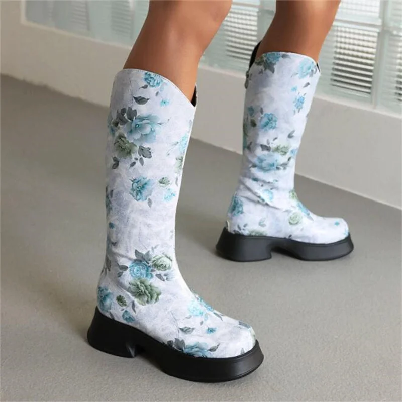 GCYCG Brand Women Motorcycle Knee-High Boots Woman Fashion Thick Sole Platform Heels Zipper Botas Femininas Long Booties 41 42