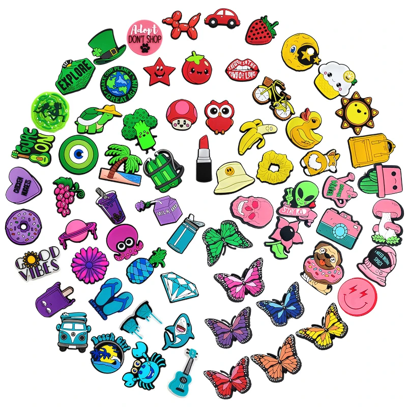 70 Pcs/set Cartoon Cute Animal Fruit PVC Shoe Charms Decoration DIY Sandals Accessories Fit JIBZ Croc Kids Gifts