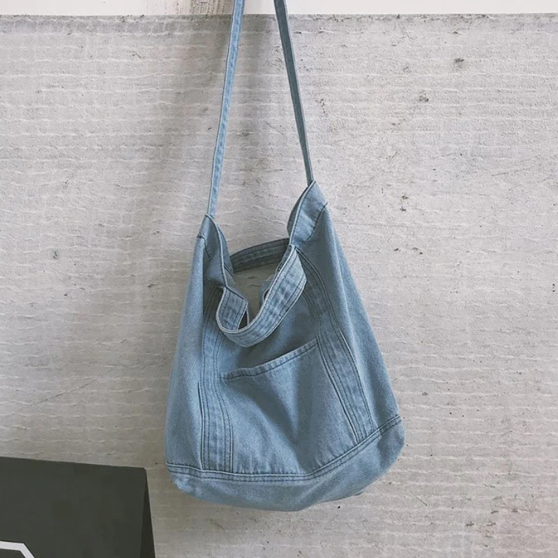 

Сумка-тоут женская из денима, саквояж кросс-боди из денима в стиле ретро, вместительный чемоданчик для книг для девочек-подростков, шоппер н...