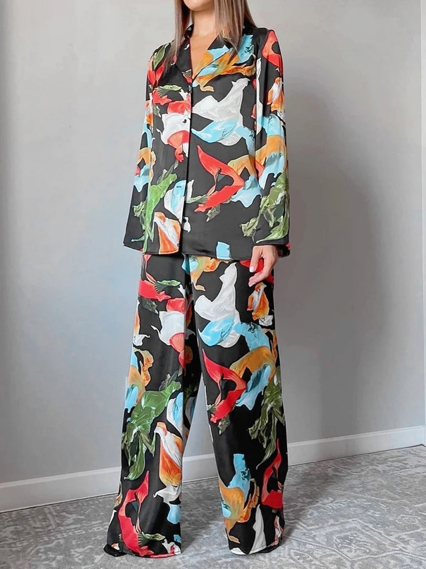 

Женская пижама с длинным рукавом и отложным воротником, 2 предмета