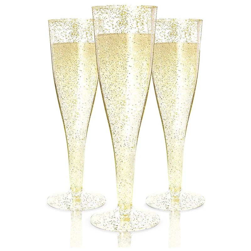 

Plastic Champagne Flutes Disposable Gold Glitter Plastic Champagne Glasses For Parties Mimosa Shower Party Supplies