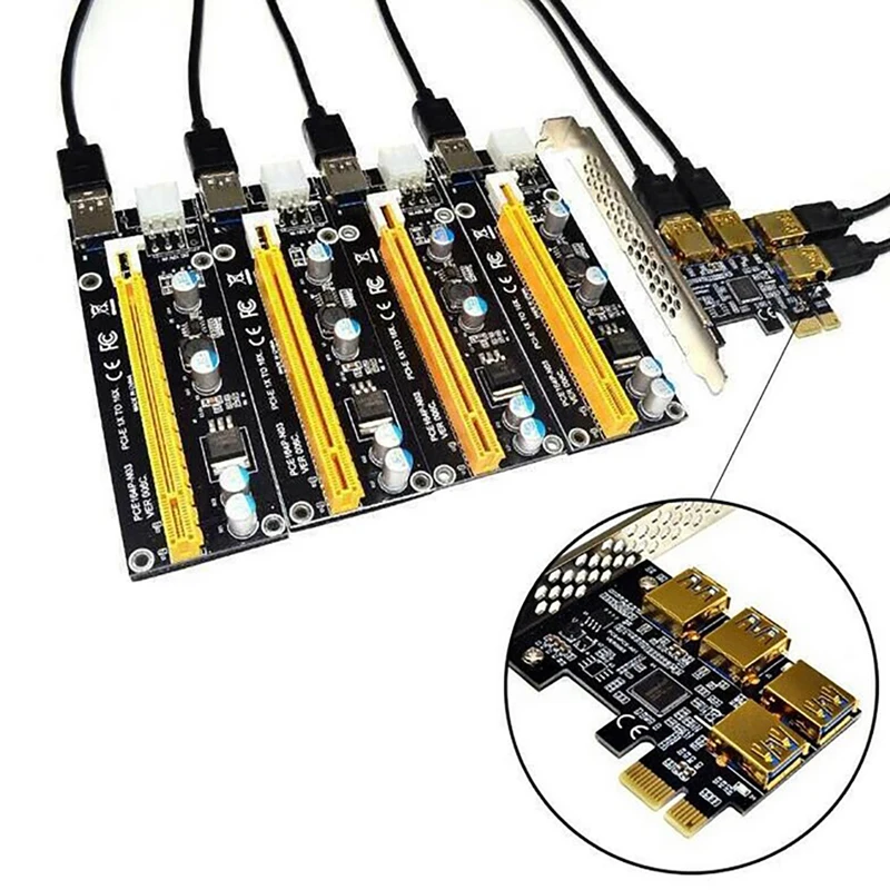 

PCI-E to PCIe Adapter PCI-Express 1x to 16x Mining Riser Card 1 to 4 USB 3.0