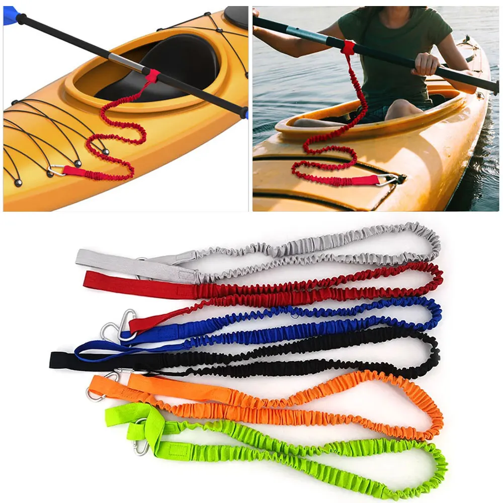 

1PC Elastic Kayak Paddle Leash Adjustable With Safety Hook Fishing Rod Pole Coiled Lanyard Cord Tie Rope Rowing Boat Accessories
