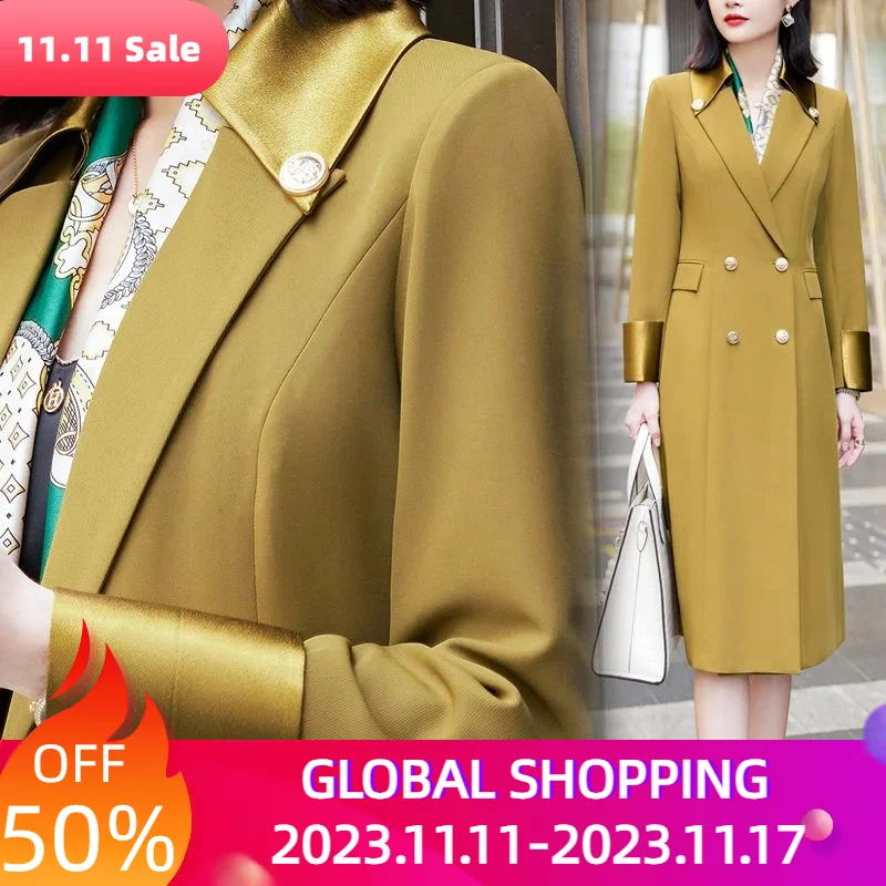 

Высококачественный Женский блейзер на осень и зиму 2023 корейская мода длинная приталенная удлиненная теплая куртка пальто ветровка