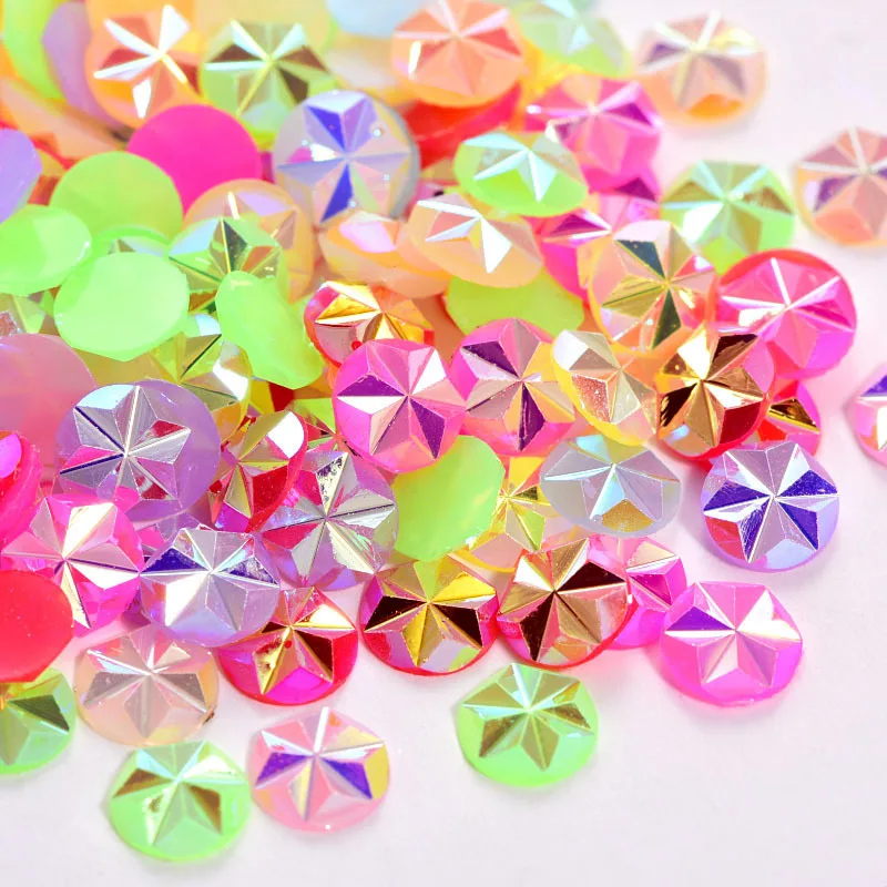 

5mm Resin Ice Flower Flat Bottom Diamond Colorful AB Round Stick Diamond DIY Nail Diamond Decoration Clothing Wedding Accessorie
