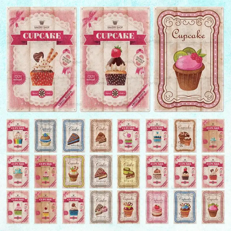 

Cupcake Vintage Metal Tin Sign Plaque Retro Poster Wall Decor Kitchen Cafe Cake Shop Room Home Art Decorative Metal Painting