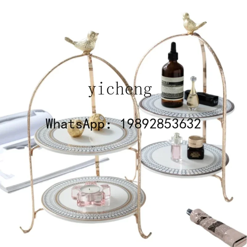 Фото LYY легкая роскошная золотая трехслойная стойка для торта Dim Sum, западная кухня, тарелка, стол, стеллаж для хранения домашнего перерыва на чай №2