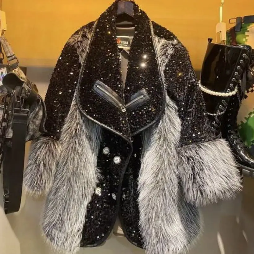 Heavy Fur 2022 New Winter Clothes Fur Integrated Mid-Length Tuscan Lamb Wool Coat for Women Temperament Streetwear Luxury Jacket