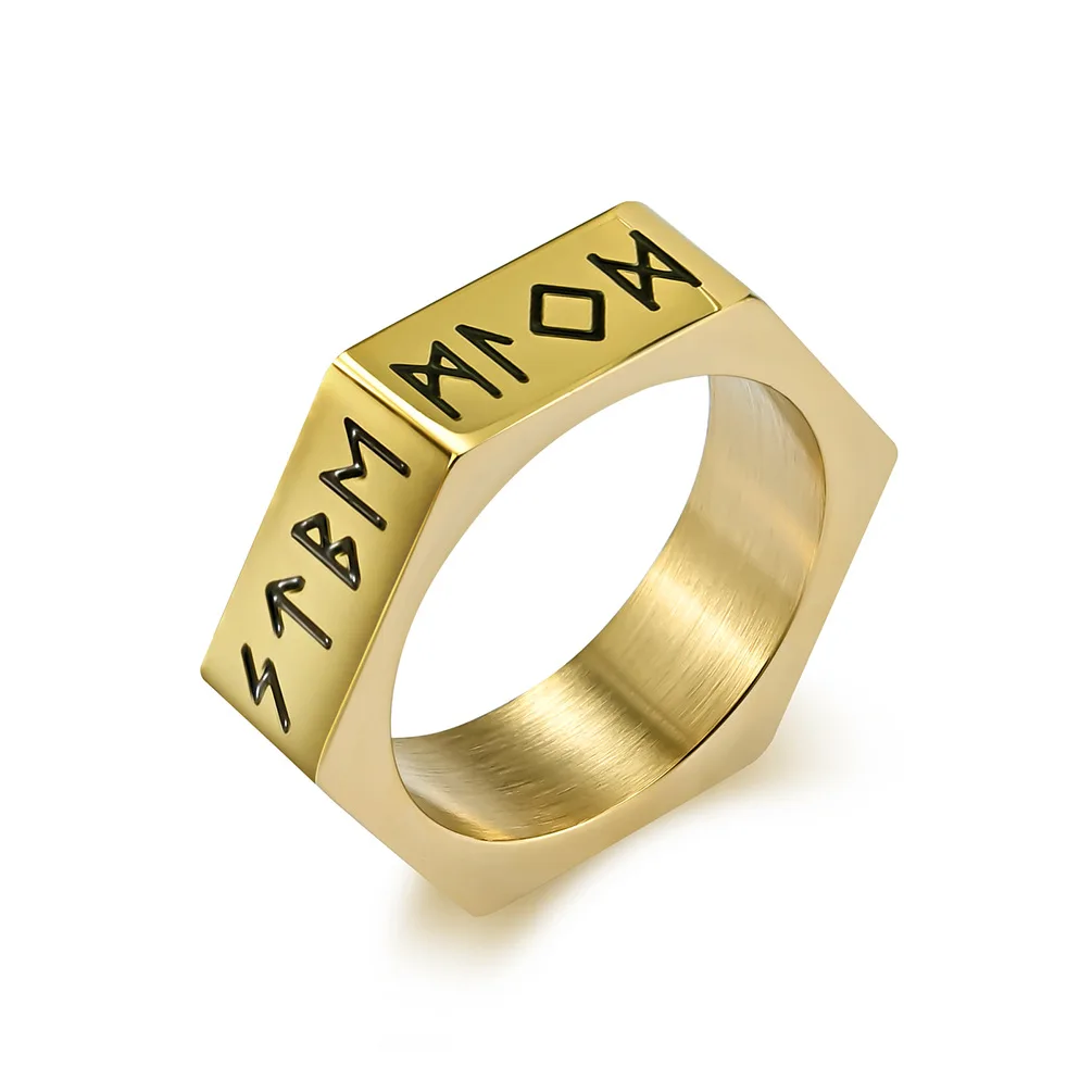 

Hip Hop Jewery Punk Cool Style Nordic Viking Scripts Hex Nuts Finger Rings for Women Gift Simple Stainless Steel Wedding Band