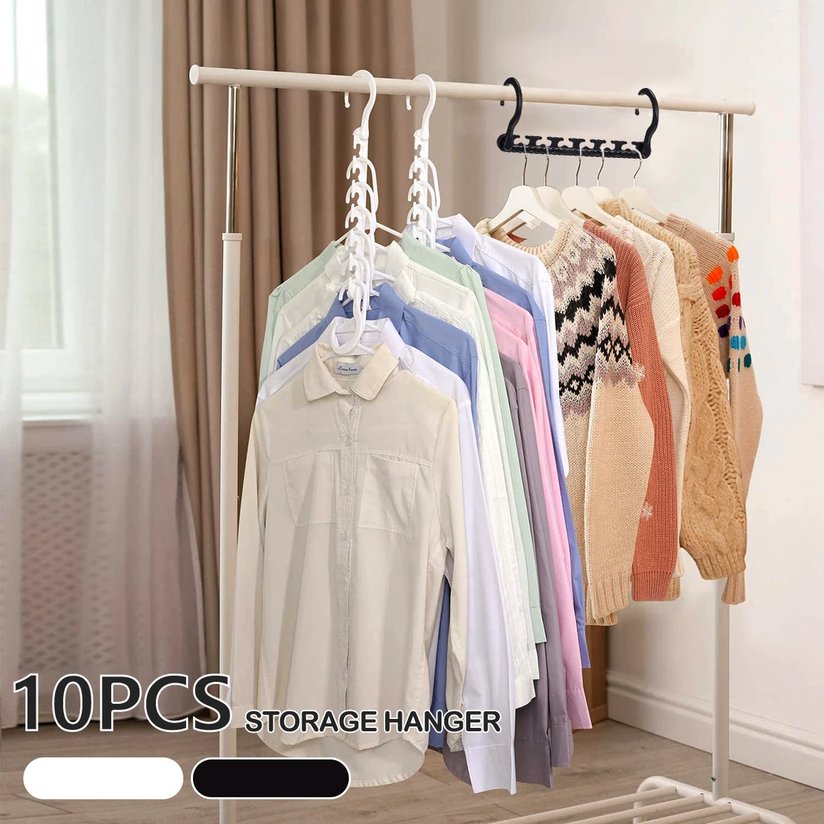 

10 Pack Magic Hangers Space Saving Wardrobe Clothing Hanger Organizer for Heavy Clothes Multi-Hole Sturdy Plastic Smart Space