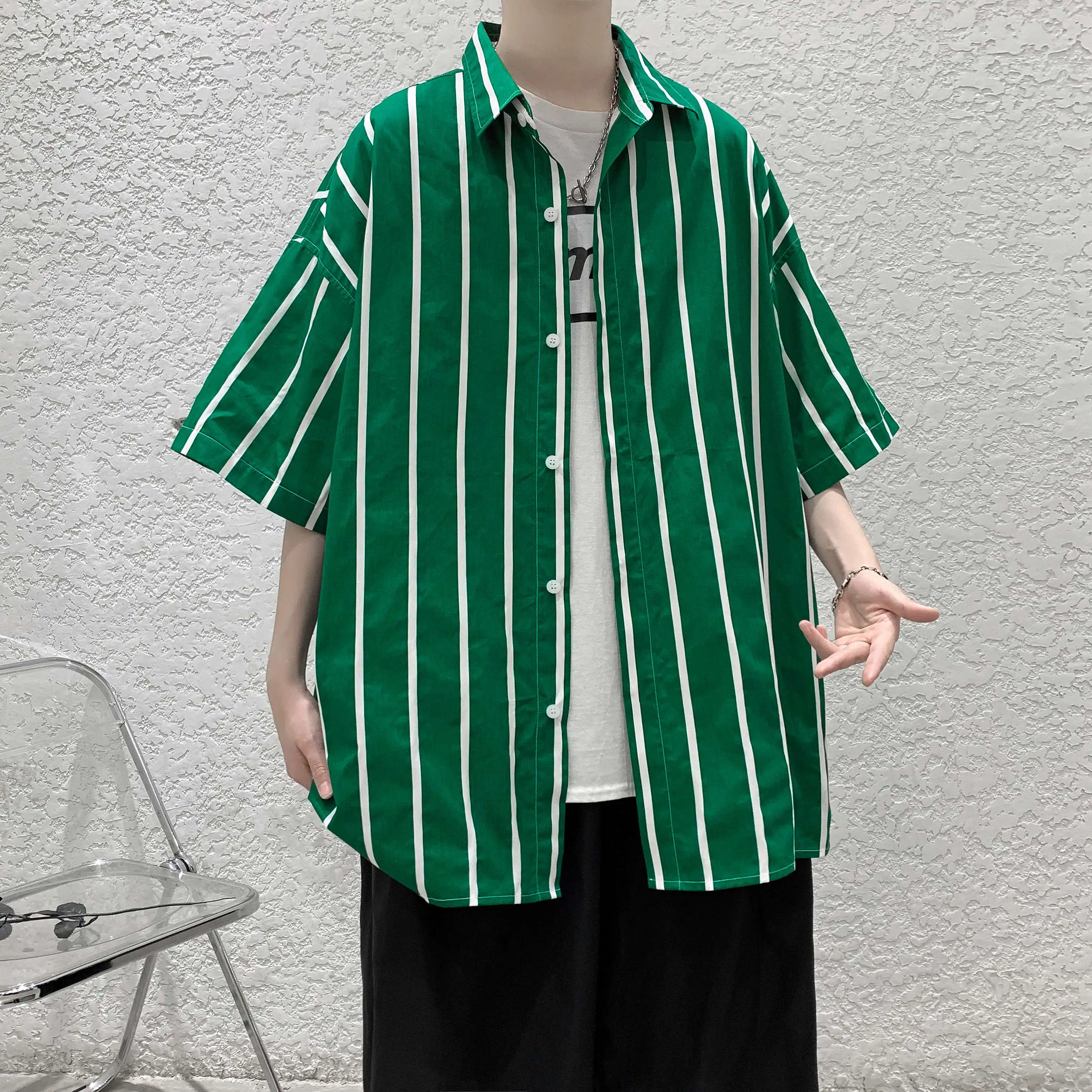 

Spring and Summer Tide Brand Fashion All-match Trend 2022 New All-match Hong Kong Style Male Casual Short-sleeved Men's Shirt