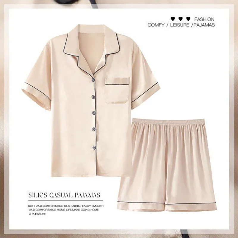 OnMelo Silk Pajamas Women's Spring And Summer Short-sleeved Shorts suit Thin Section ice silk satin ladies sexy home clothes lar