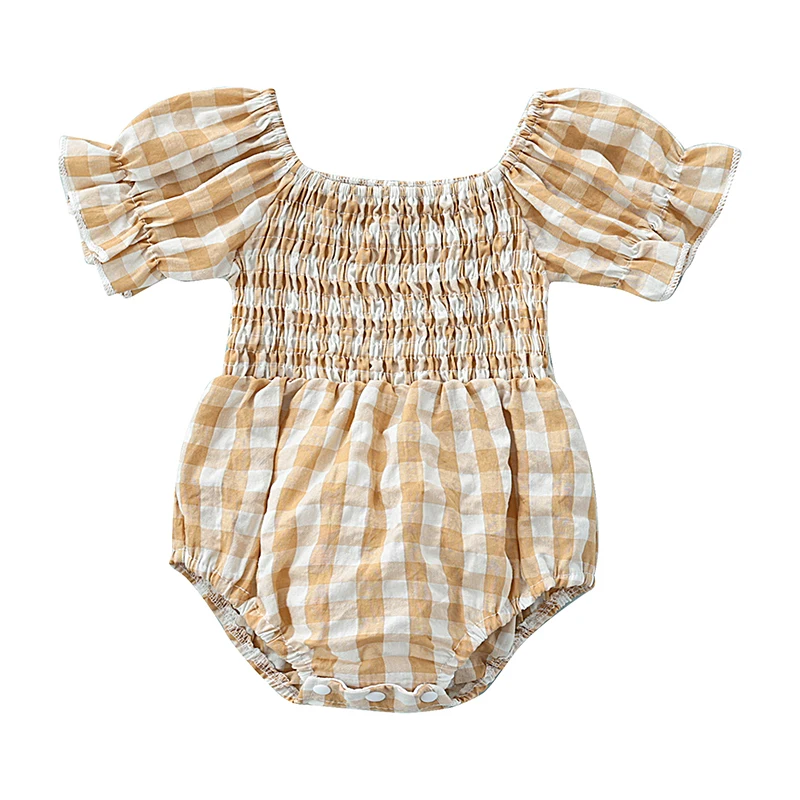 Детский комбинезон с коротким рукавом хлопковый в клетку одежда на лето 2022 |