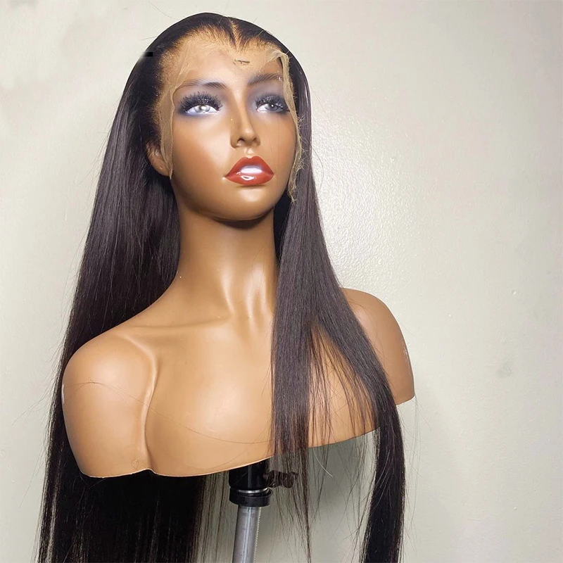 180%Density 26Inch Long Remy Straight Synthetic Lace Front Wig For Black Women With Baby Hair Heat Resistant Fiber Daily Wig