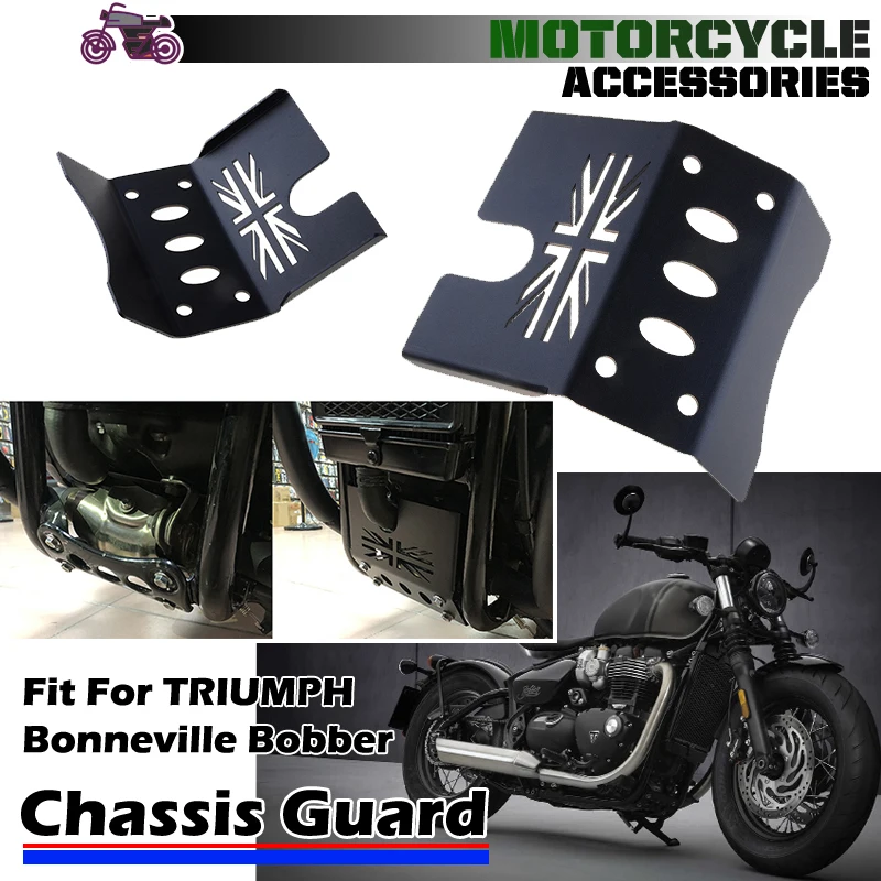 

Fit For TRIUMPH Bonneville Bobber Chassis Guard Skid Plate Motorcycle Engine Protection Cover Accessories Black Union Jack Logo