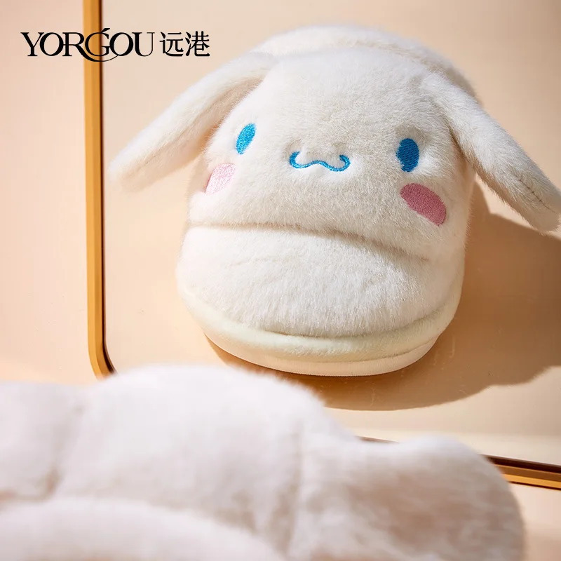 

Kawaii Sanrios Slippers Anime Cinnamoroll Winter Cotton Slippers Warm Women's Slippers Cute Loafers Ear Moving Slippers Women
