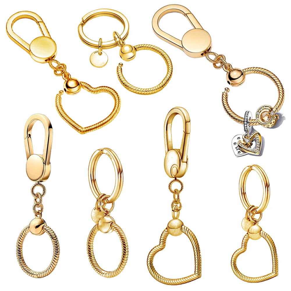 

2022 New 925 Sterling Silver Gold Key Ring Key Chain Jewelry Fashion Fit Original Pandora Charms & Pendant DIY for Women Gift