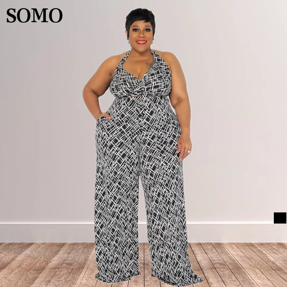 

SOMO Printed Plus Size Sexy Matching Outfits Bandage Crop Top and Floor-length Long Pants Two Piece Sets Wholesale Dropshipping