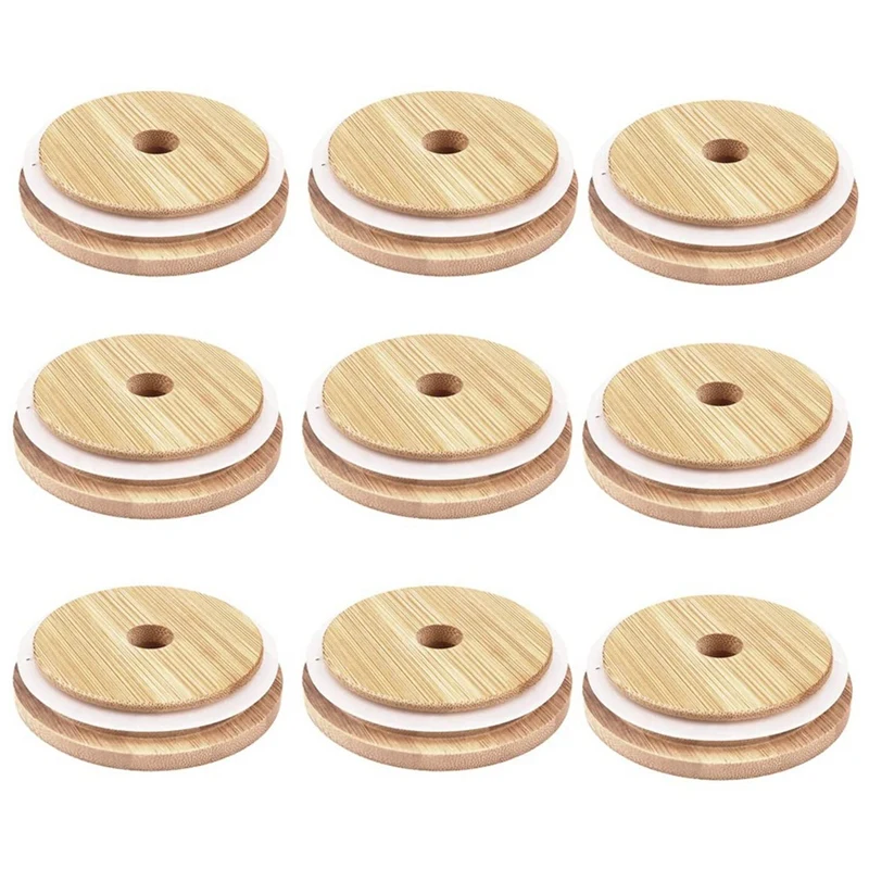 

Bamboo Jar Lids 87Mm With Straw Hole Reusable Bamboo Drinking Storage Lid Caps Leak-Proof Lids For Wide Mouth Mason Jar