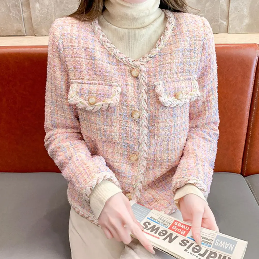 

Женское клетчатое твидовое пальто, Женское зимнее пальто, теплая Стильная верхняя одежда с однобортным дизайном, удобное элегантное дамское пальто с карманами