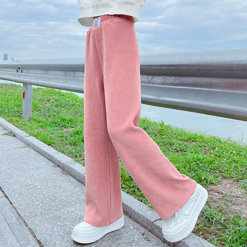 

Girls Pants Kids Spring Autumn Elastic Waist Straight Long Trousers Children Casual Pants Teenager Clothes 6 8 10 11 12 14 Years