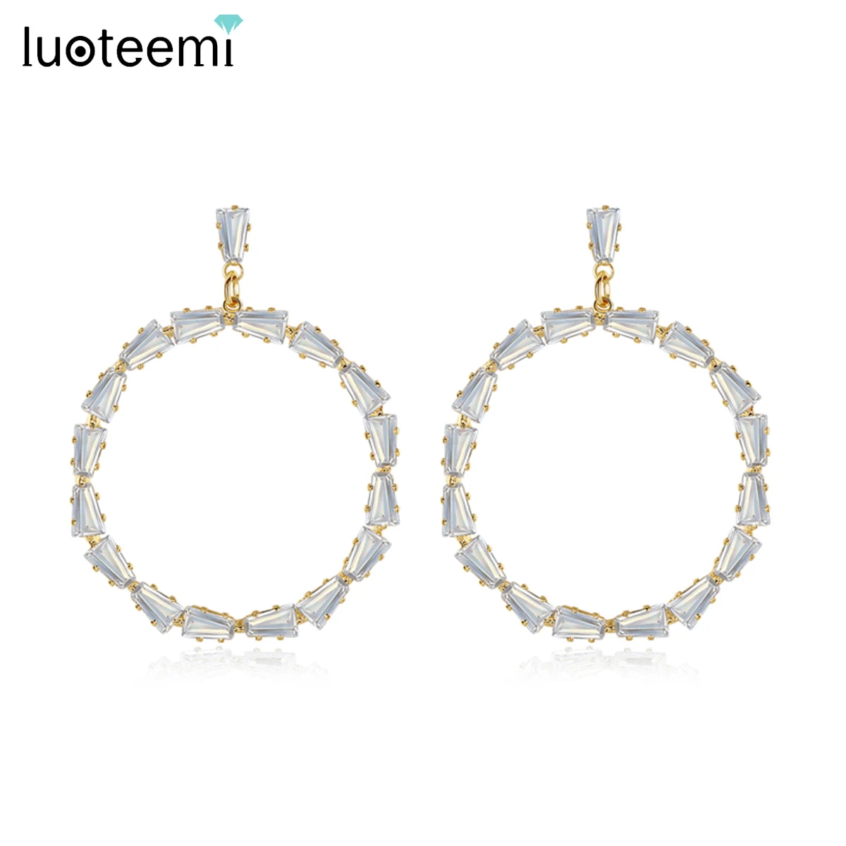 

LUOTEEMI Korean Design Big Loop Drop Earrings for Women Wedding Party Paved T Shape CZ Fashion Jewelry Brincos Christmas Gifts