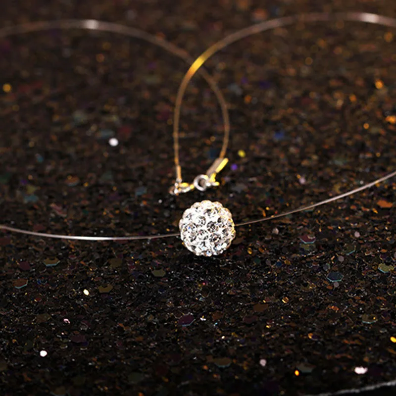 

Female Silver Plated Invisible Chain Women Rhinestone Choker Necklace Transparent Fishing Line Necklace Collier Femme 2023