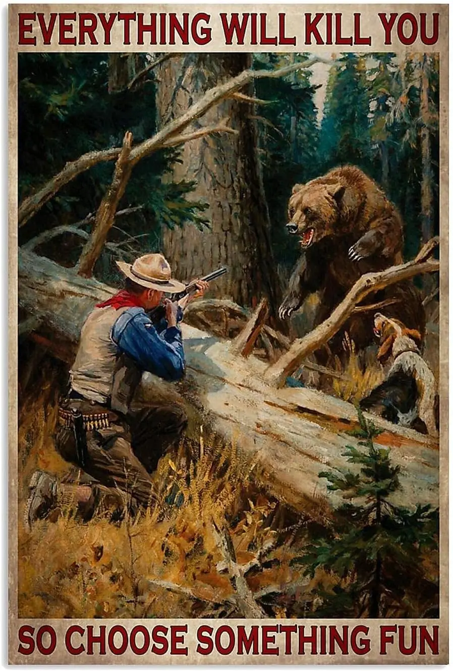 Плакат с изображением охотничьего медведя металлическая жестяная вывеска все