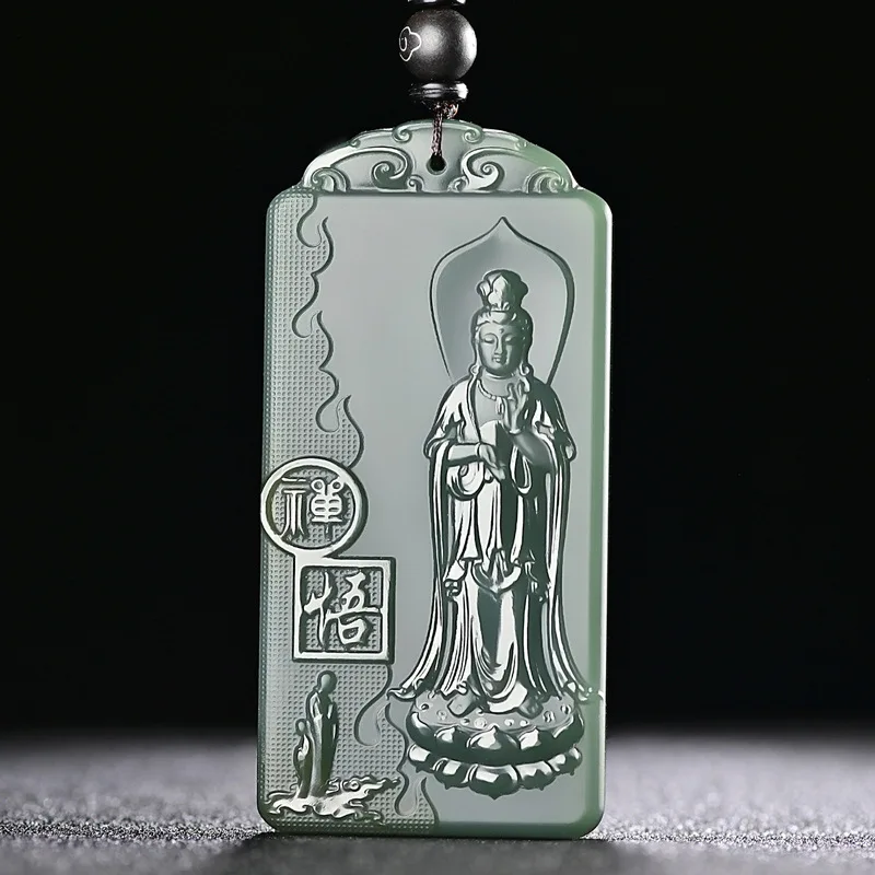 China's Four Famous Jade Hotan Jade Hand Carved Enlightenment Pendant  Boutique Jewelry Men's and Women's Turquoise Necklace
