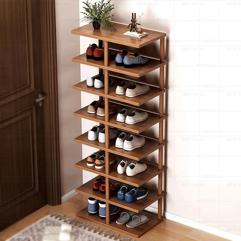 Double Row Wooden Shoe Rack Vertical Narrow Shoe Shelf Home Dorm Saving Space Shoe Organizer Storage Cabinet Entrance Furniture