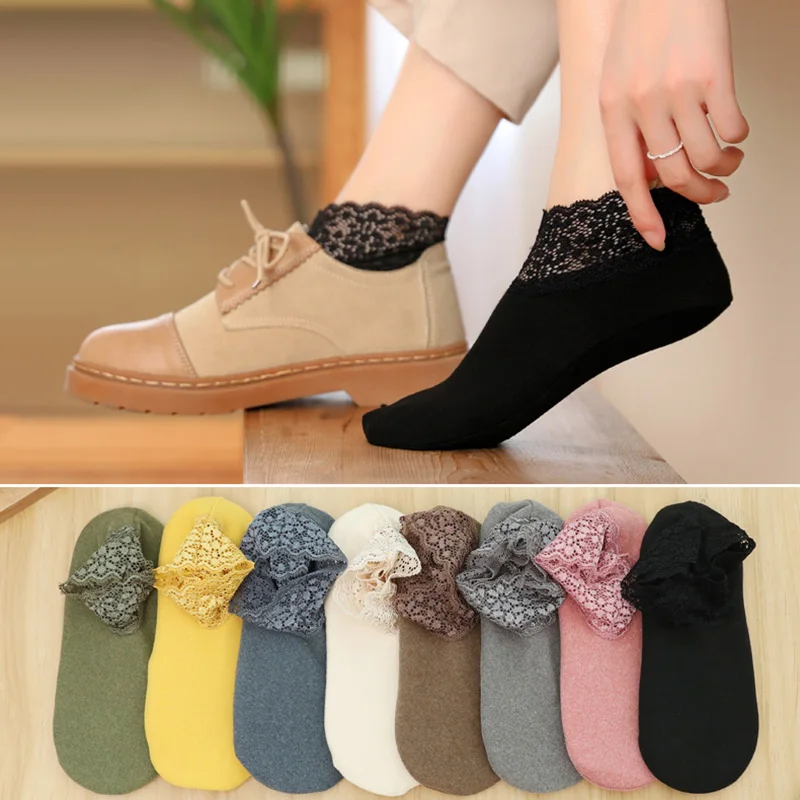 

Women Low Lace Tube Thermal Socks Vintage Cute Thick Plus Velvet Warm Home Floor Socks Autumn Winter Anti-slip Sock Slippers