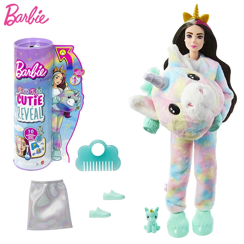 Original Barbie Dolls Cutie Reveal Fantasy Series with Unicorn Plush Costume Surprises Mini Pet Toys for Girls 1/6 Water Change