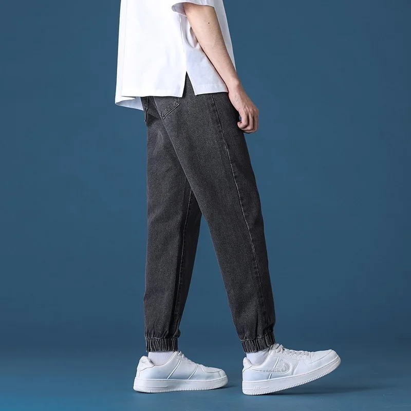 4 Colors Drawstring Jeans Men's Stretch Slim Fashion Casual Straight Jeans Men Streetwear Hip Halen Denim Pants Mens Trousers