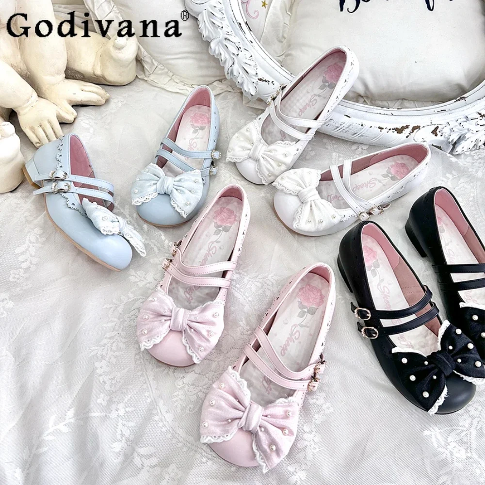Туфли женские на низком каблуке милые винтажные Лолиты повседневная обувь