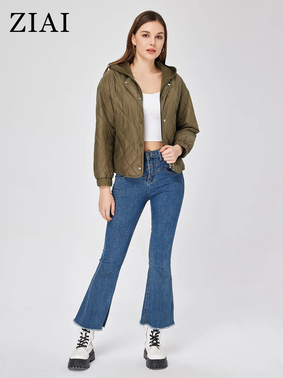 ZIAI 2023 NEW Women's spring jacket Hooded Casual Thin Cotton Fake two pieces zipper button Two-layer placket coat women ZM-7576