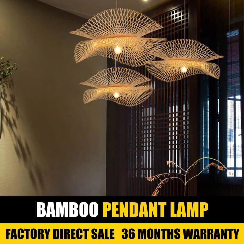 

Rattan Pendant Lights Dining Room Deco Restaurant Ceiling Lamp Suspension Bamboo Lampshade Chandelie Hanging Wicker Lamp