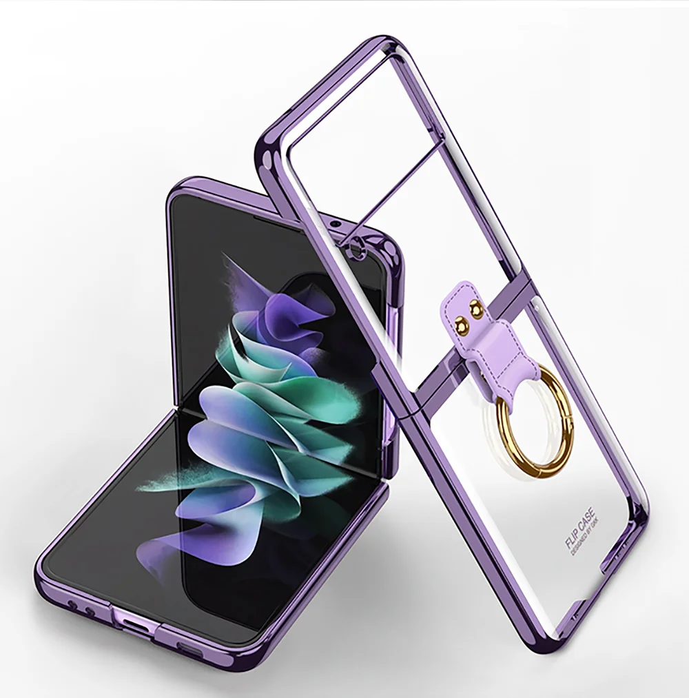 

Прозрачный чехол для Samsung Z Flip3, чехол с кольцевой пряжкой, роскошное покрытие, прозрачный противоударный чехол для Galaxy Z Flip 3, чехол