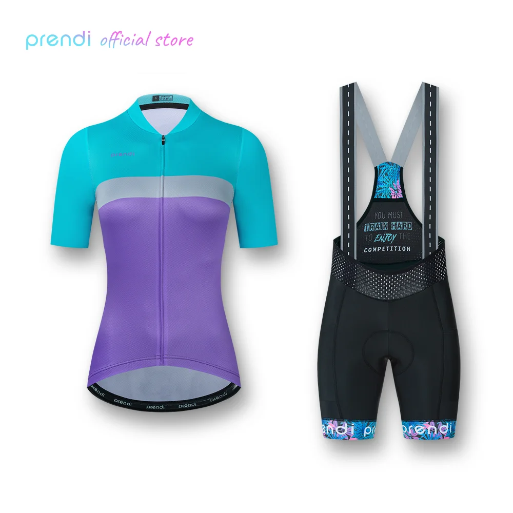 

PRENDI New 2022 Women Bicycle Sets Wear Short Sleeve Summer Cycling Jersey Bib Shorts Suits Female Sport Riding Bike Clothing