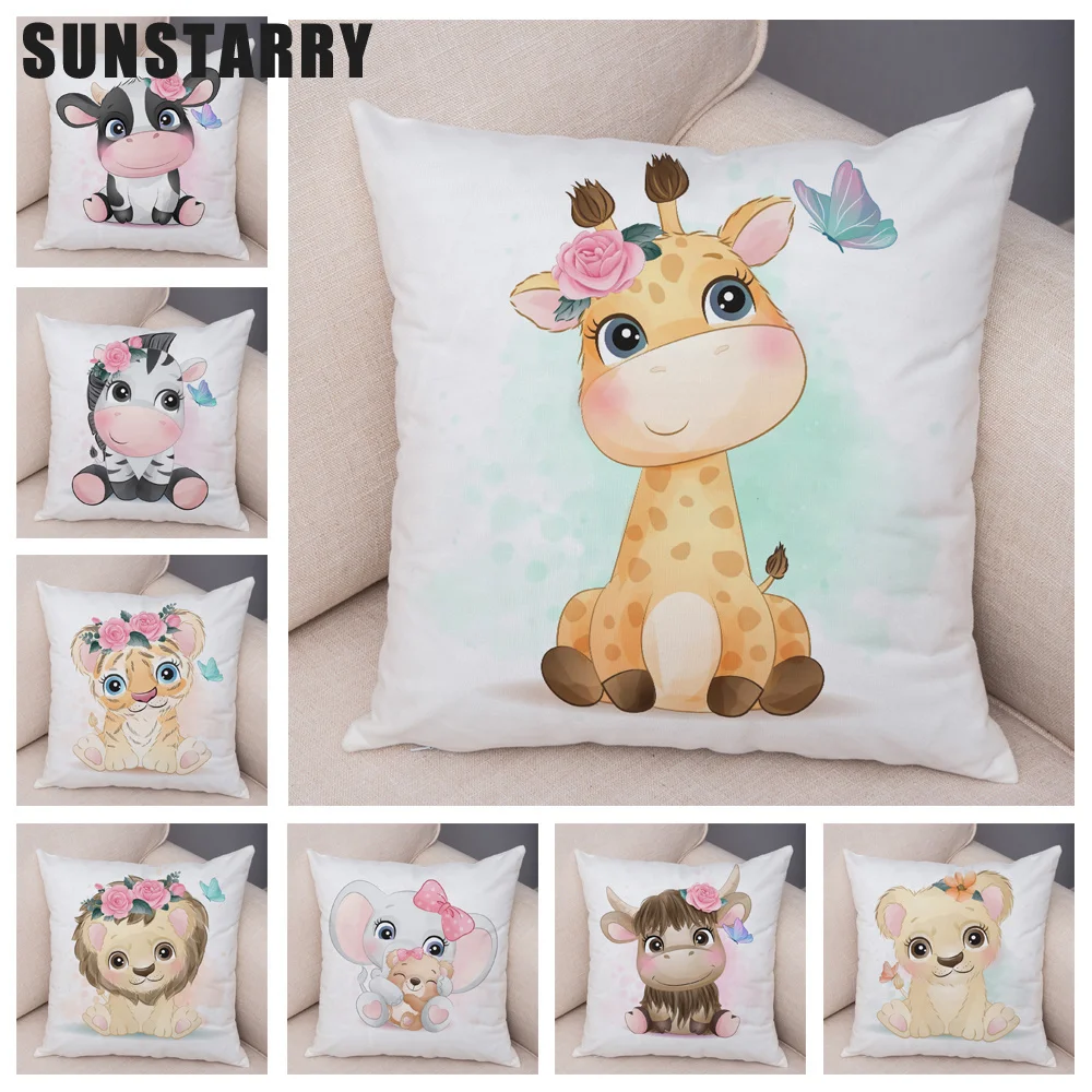 

Cute Giraffe Lion Cow Pillow Case Decor Cartoon Animal Print Cushion Cover Polyester Pillowcase For Children Room Sofa Home