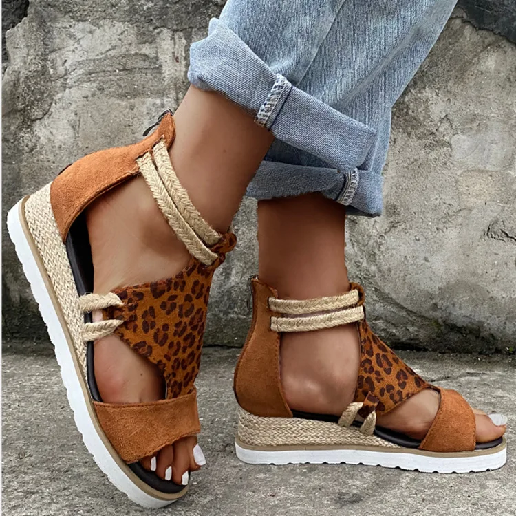 

Leopard Sandals Wedges Shoes for Women Open Toe Summer Shoes Fashion Designer Ladies Shoes and Sandals Sandalias Mujer 2022