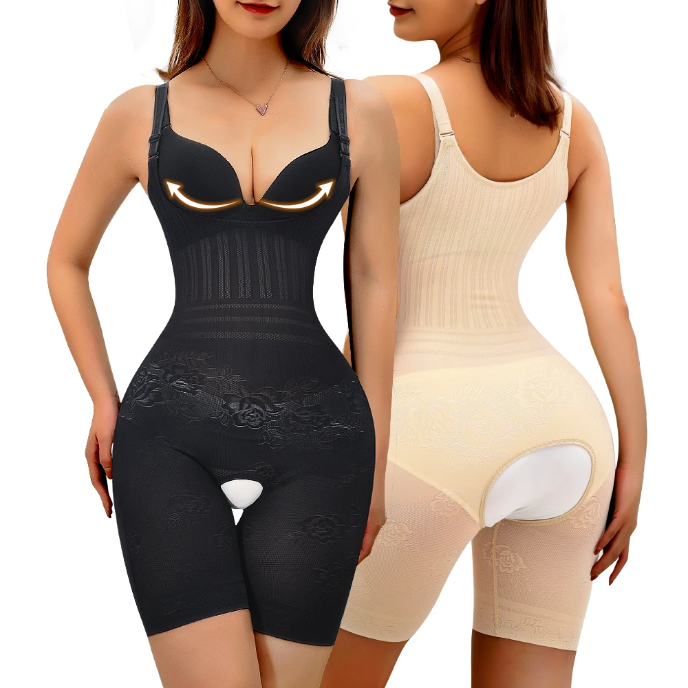 

bodysuit shapewear women waist trainer body shaper corset open crotch corrective underwear tummy control slimming modeling strap