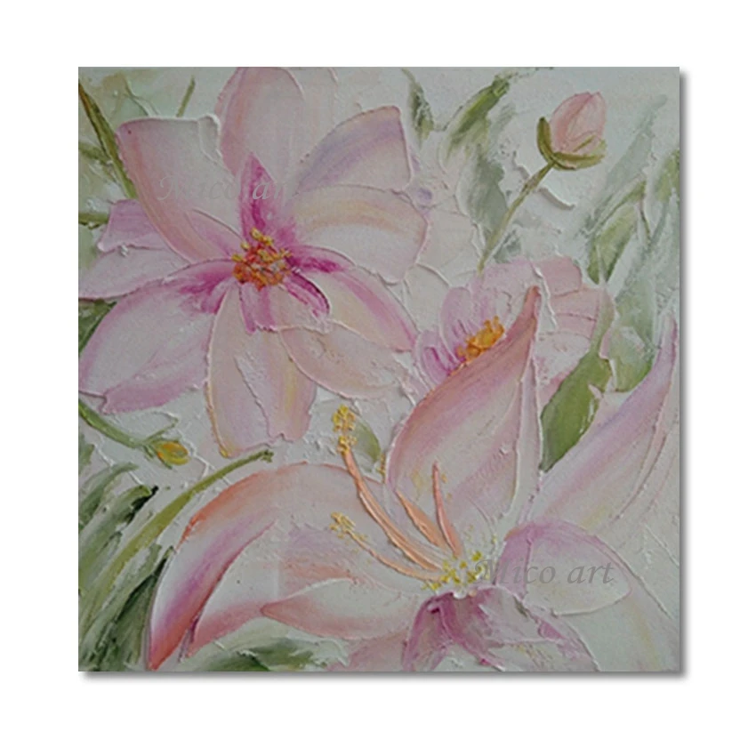 Картина на холсте с розовыми цветами настенное украшение для детского сада