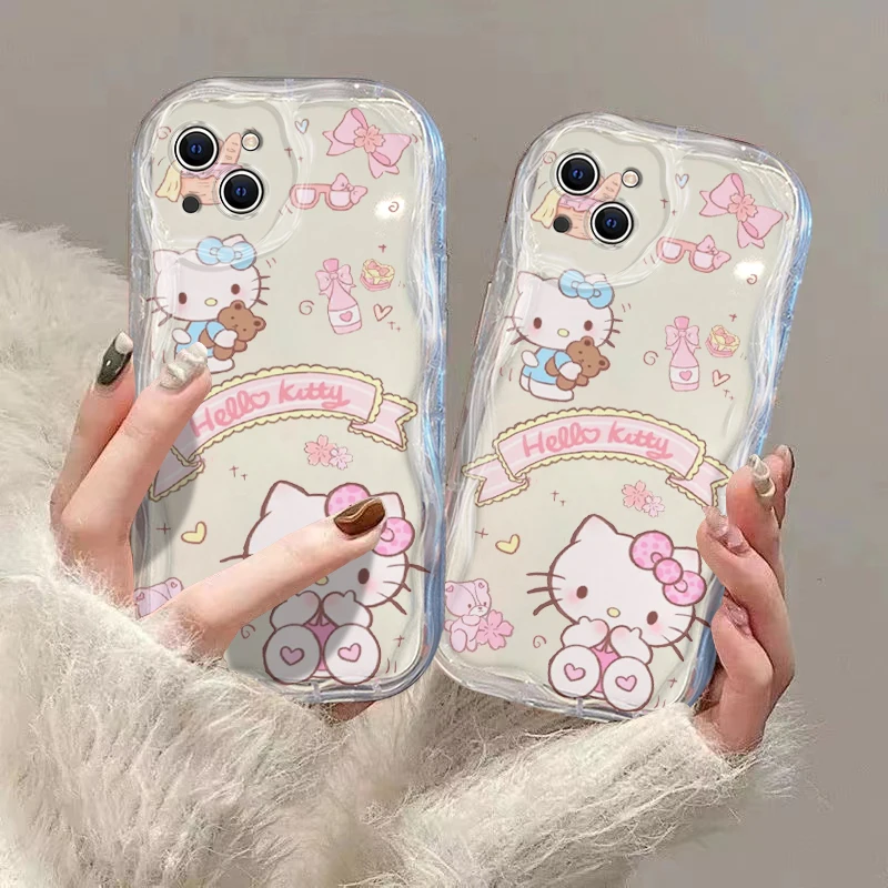 Милый чехол Hello Kitty с изображением корицы и собаки объемными волнами для iPhone 15 14 13