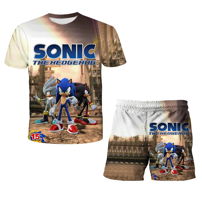 Kids Sonic 2 T Shirt Clothing Sets Super Sonic Boys Girls Clothes Sets 3D Printed Pants 2 Piece Sets Kids Summer 2022 3-14 Years