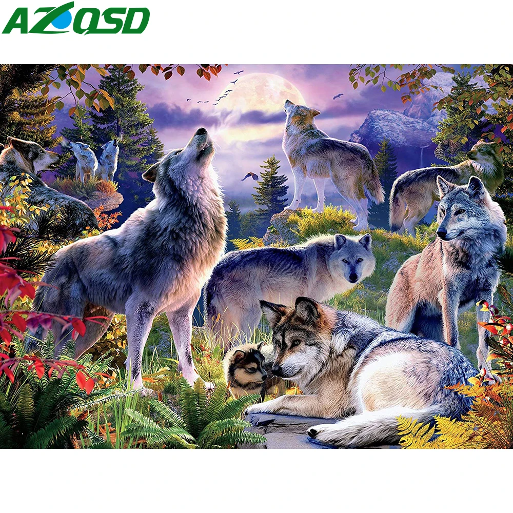 

AZQSD Diamond Mosaic Wolf Picture Rhinestone Diamond Painting Winter Animal Full Square Embroidery Forest Moon Handmade Gift