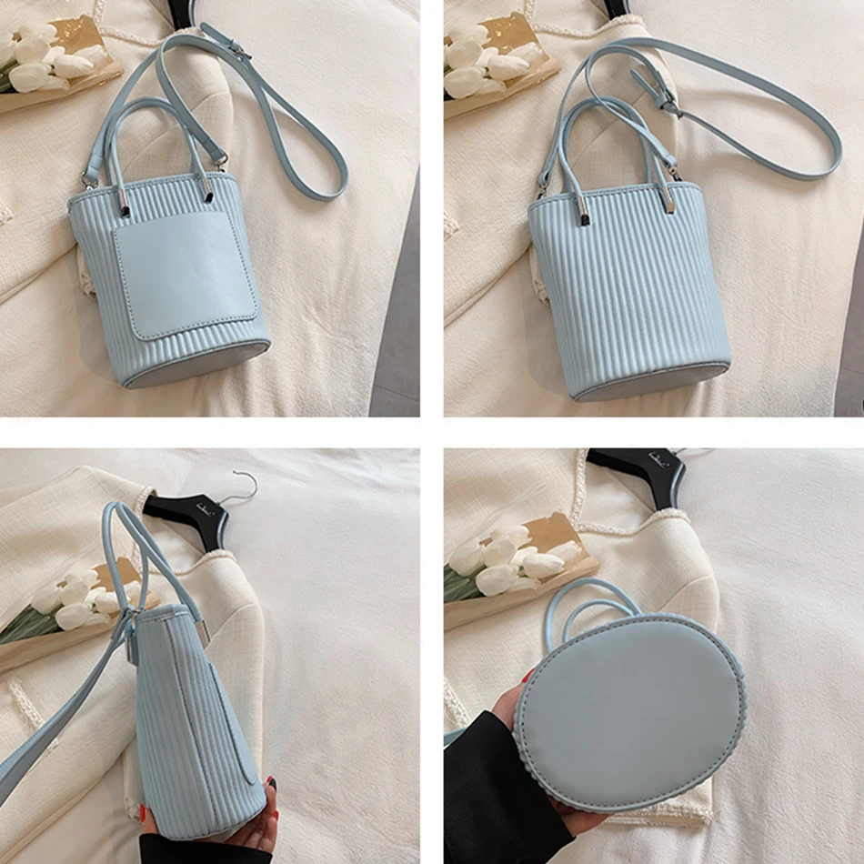 Cute Striped Women's Handbag High Quality Soft PU Leather Trend Shoulder Crossbody Bag Luxury Brand Designer Fashion Kawaii Tote