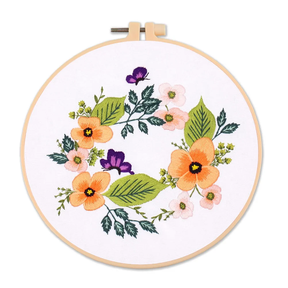 

DIY Flowers Plants Pattern Embroidery Set Needlework Tools For Beginner Embroidery With Hoop Cross Stitch Kit Sewing Craft Kit