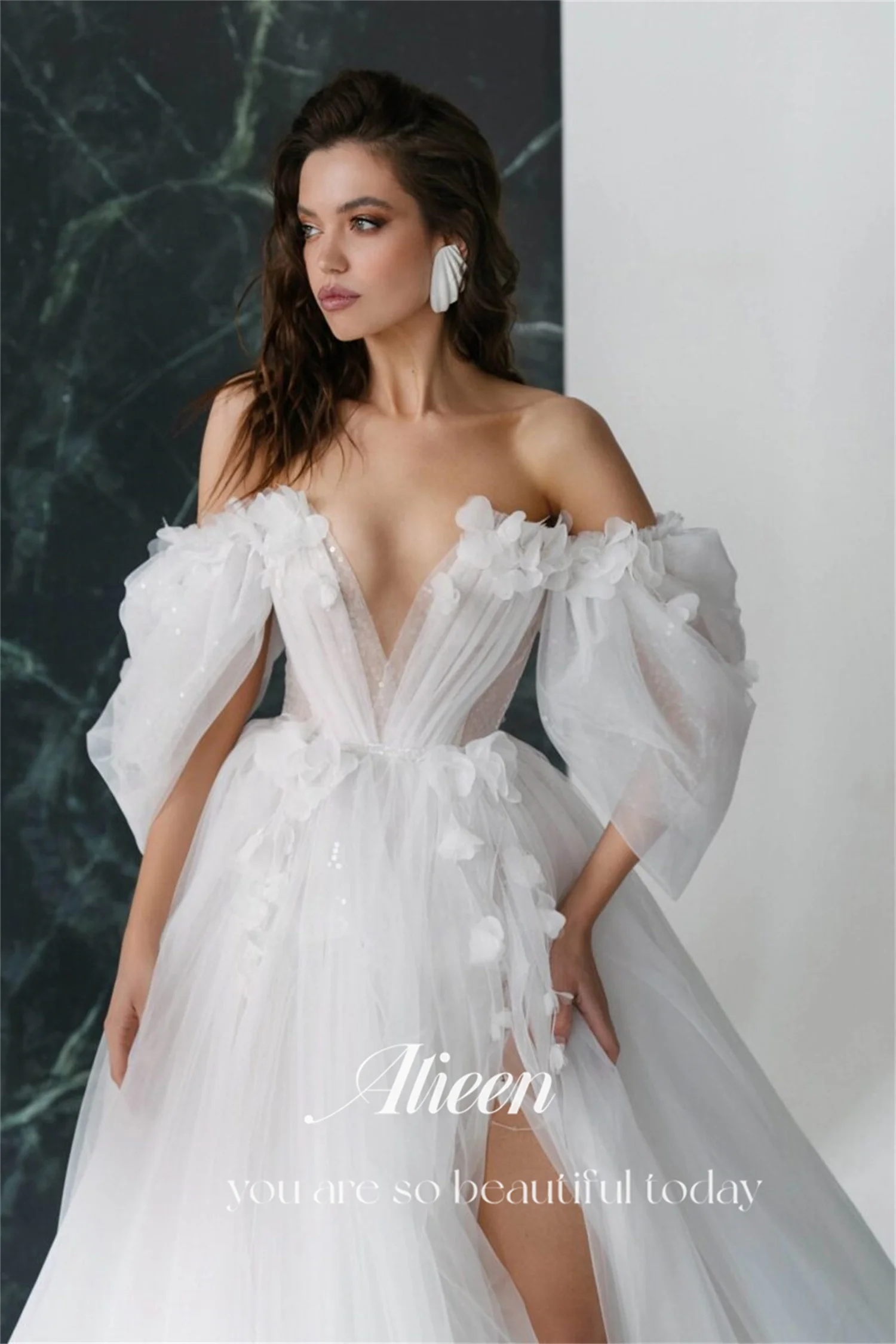 Женское свадебное платье Aileen с пышными рукавами открытыми плечами
