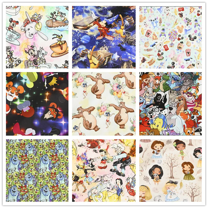 Disney Mickey Stitch Jungle Book Print 100% Cotton Fabric for Boy Clothes Hometextile Cushion Cover Backpack Needlework DIY - купить по